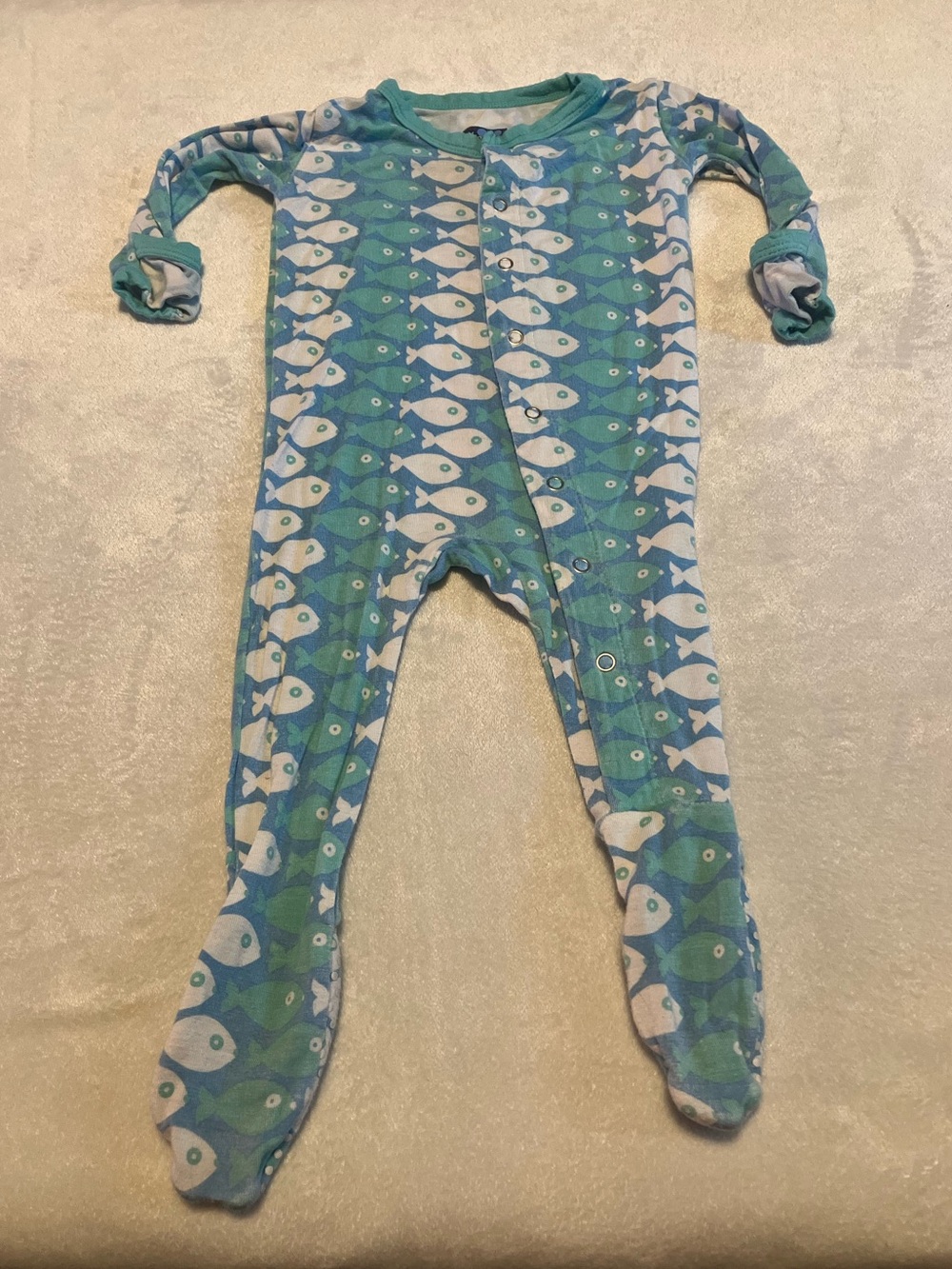 Kickee Pants Bamboo Baby Teal Fish Print Footed One-Piece